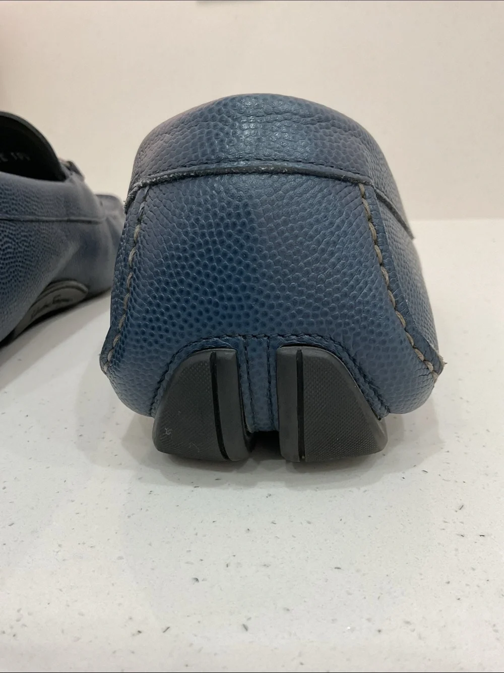 Salvatore Ferragamo Navy Blue Pebbled Leather Bit Loafers